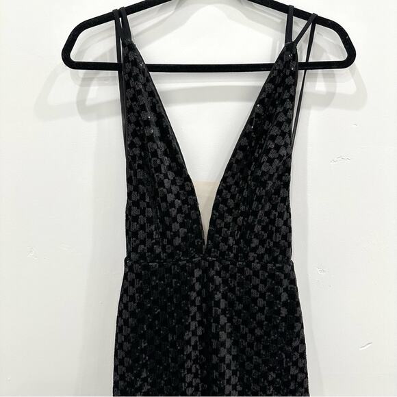 Michael Costello x Revolve Emmanuella Black Sequin Gown With Front Slit. - Picture 6 of 12